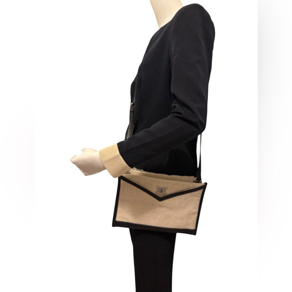 Sam Edelman Tan and Black Crossbody Bags with silver, logo,canvas and leather